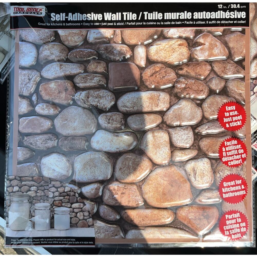 3D Peel Stick Wall Tile Brown River Rock Pebble Stone Backsplash Lightweight 12"